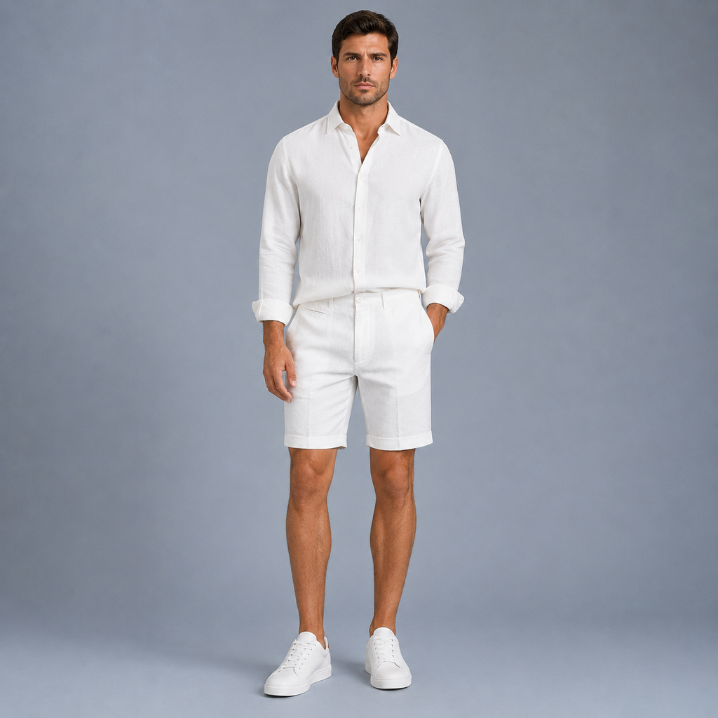 Men's Linen Straight Fit Knee Length Shorts