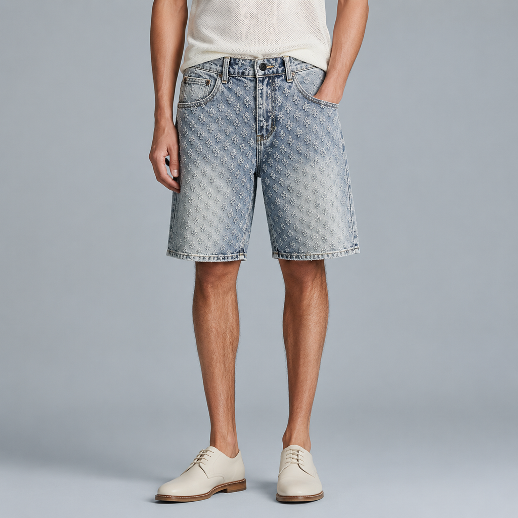 Men's Loose Fit Retro Jacquard Denim Shorts