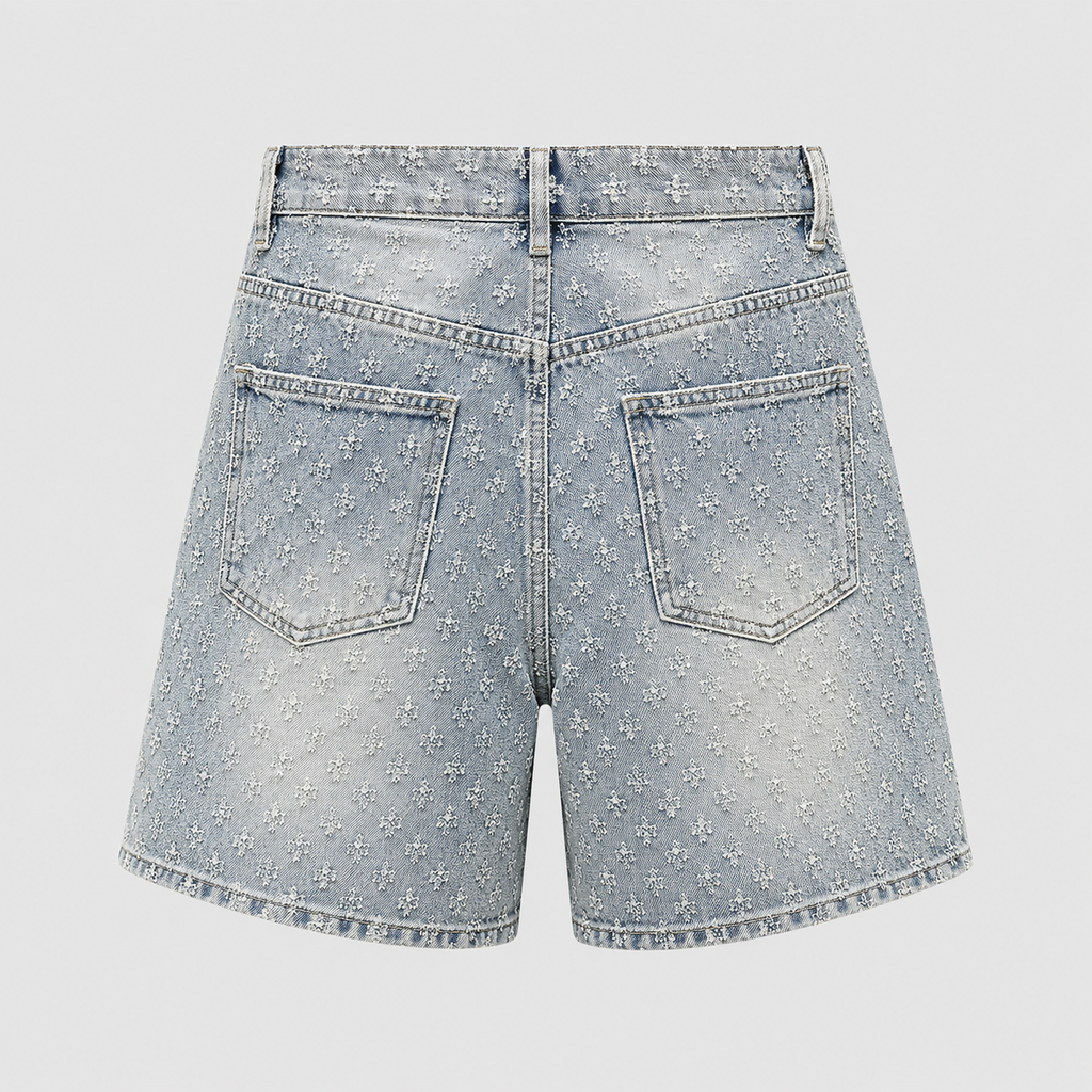 Men's Loose Fit Retro Jacquard Denim Shorts
