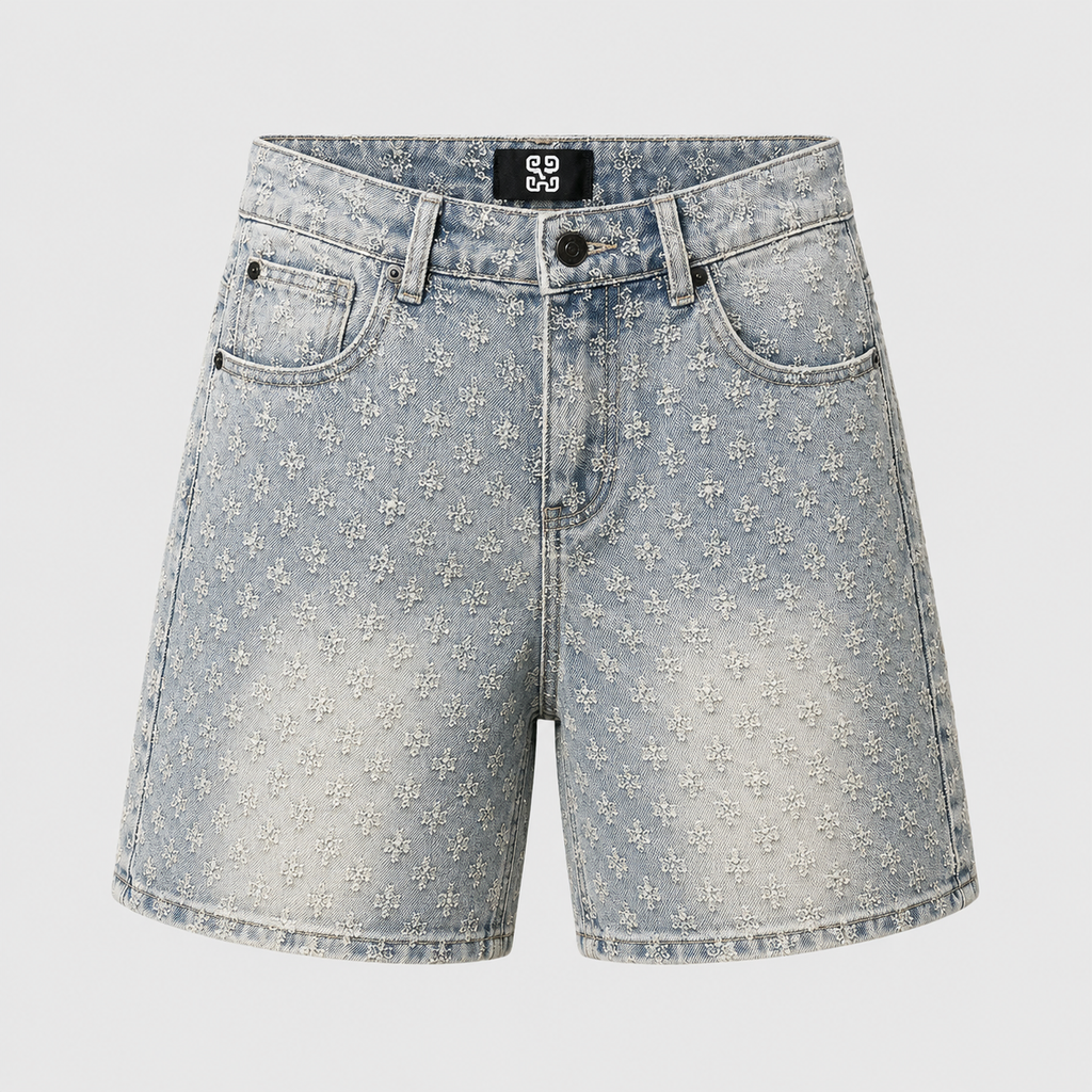 Men's Loose Fit Retro Jacquard Denim Shorts