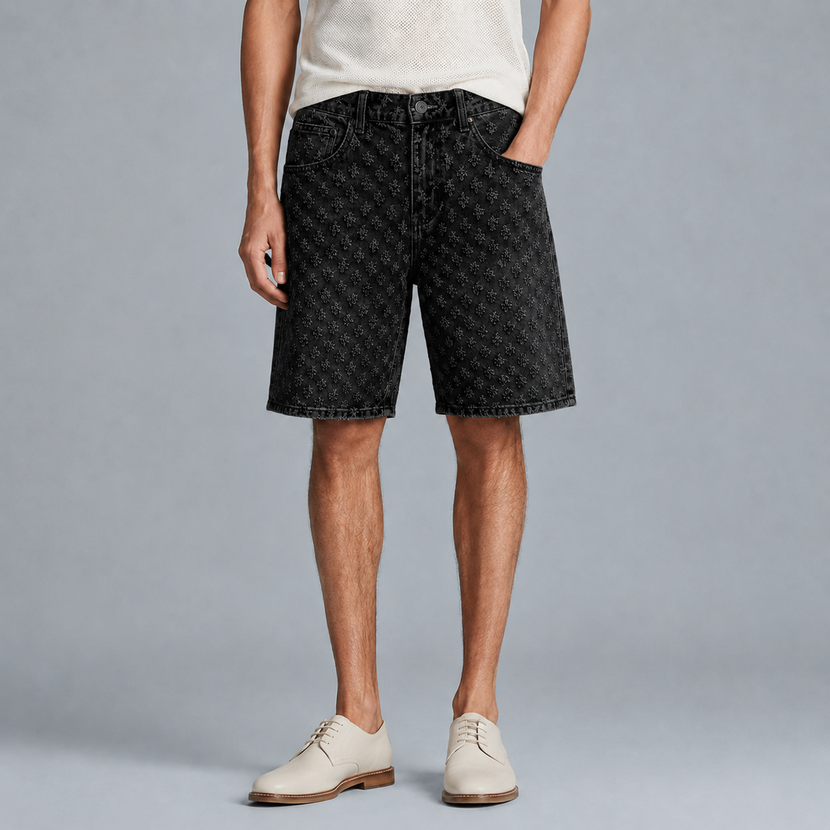 Men's Loose Fit Retro Jacquard Denim Shorts