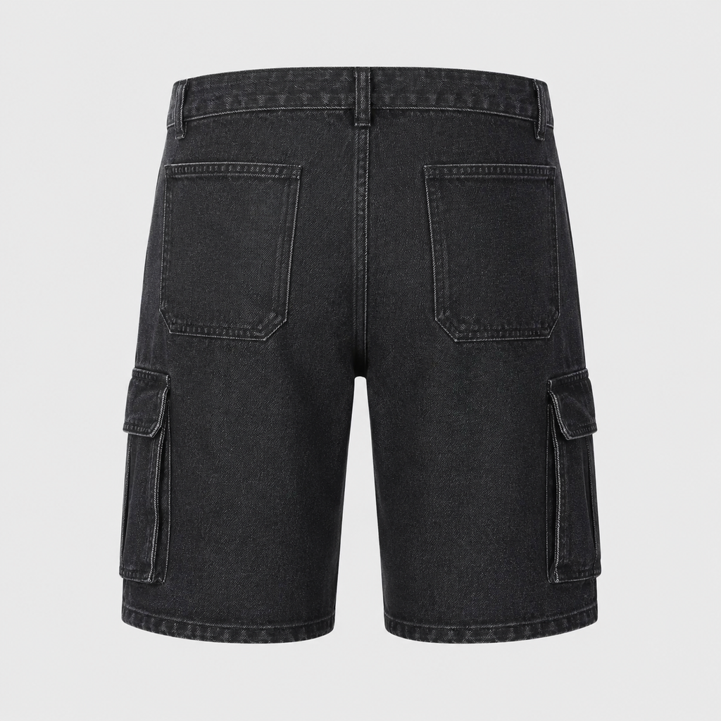 Men's black denim cargo shorts