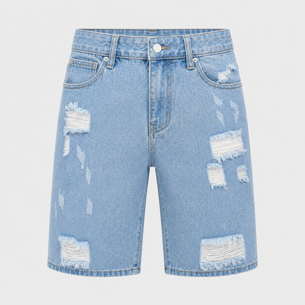 Men's Distressed Loose Straight Denim Shorts