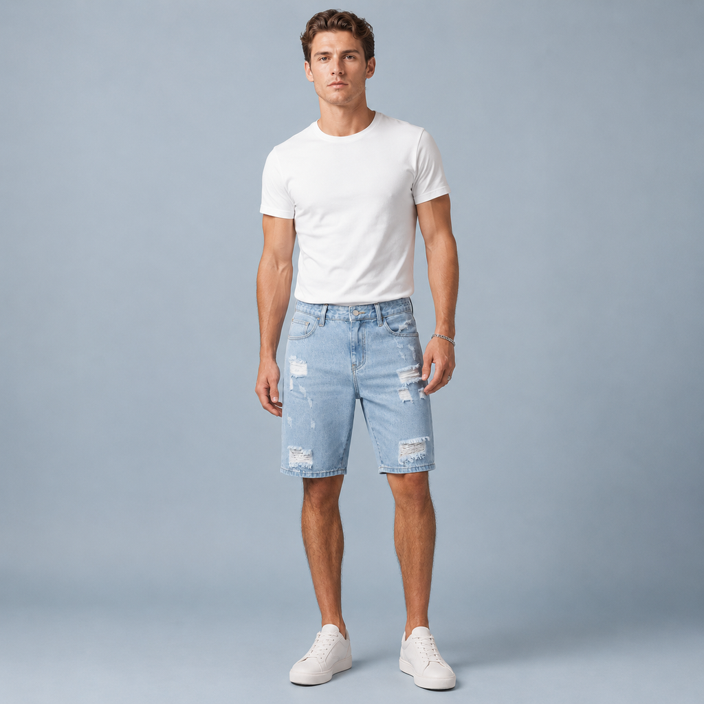 Men's Distressed Loose Straight Denim Shorts