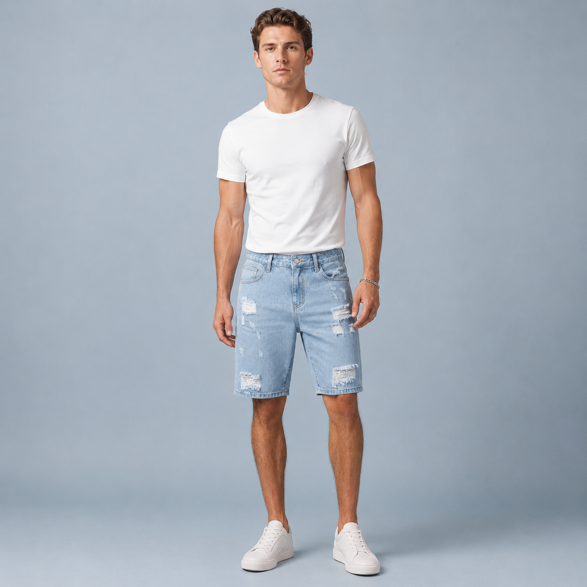 Men's Distressed Loose Straight Denim Shorts