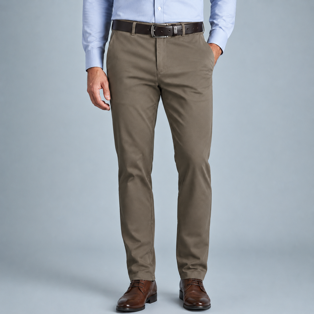 Men's Cotton High Waist Straight Leg Trousers