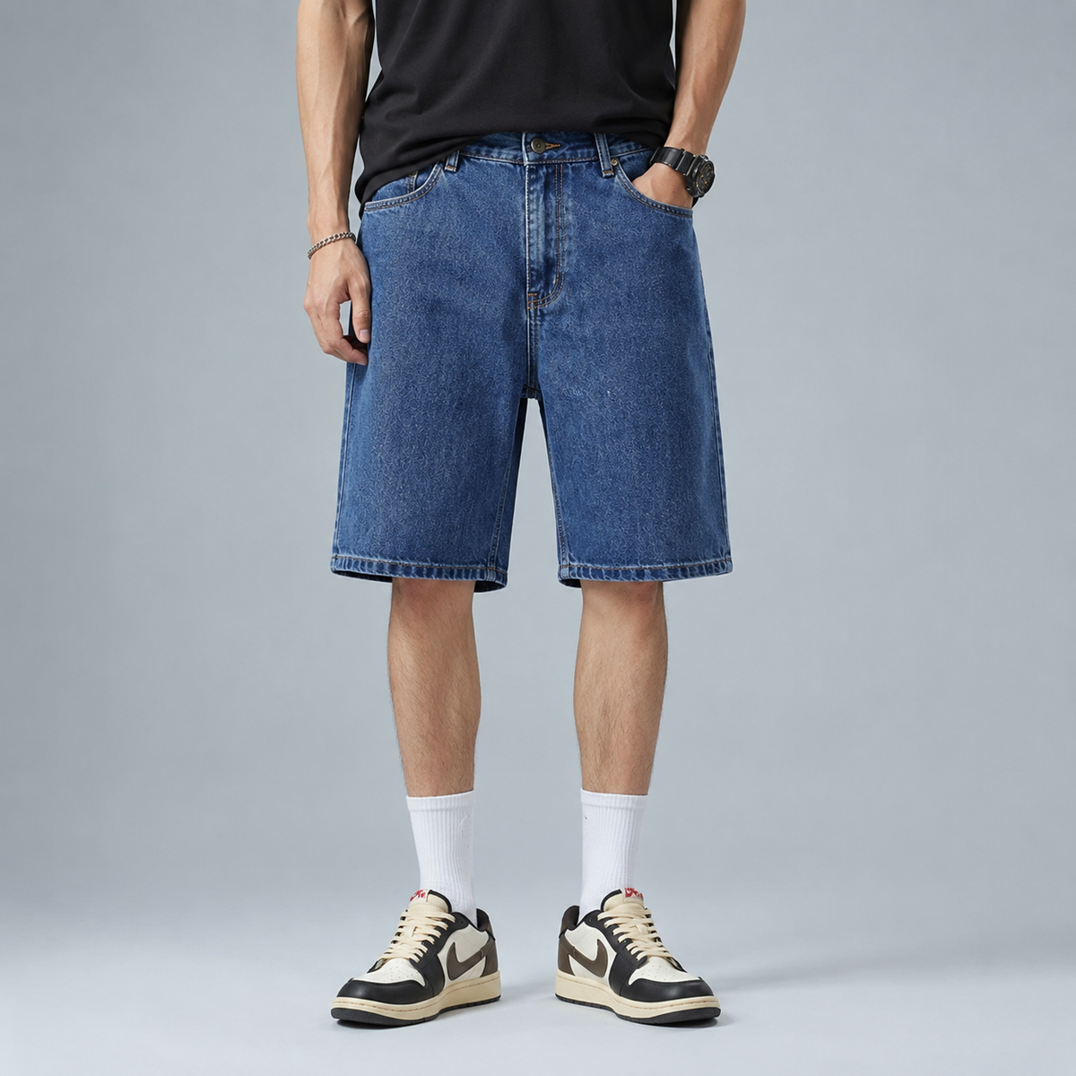 Men's Straight Stretch Denim Knee Length Shorts