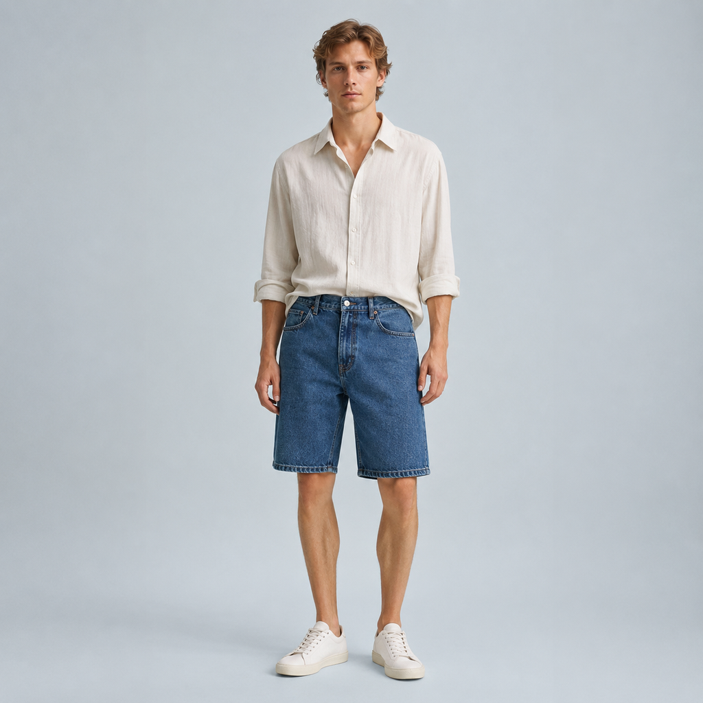 Men's Straight Stretch Denim Knee Length Shorts