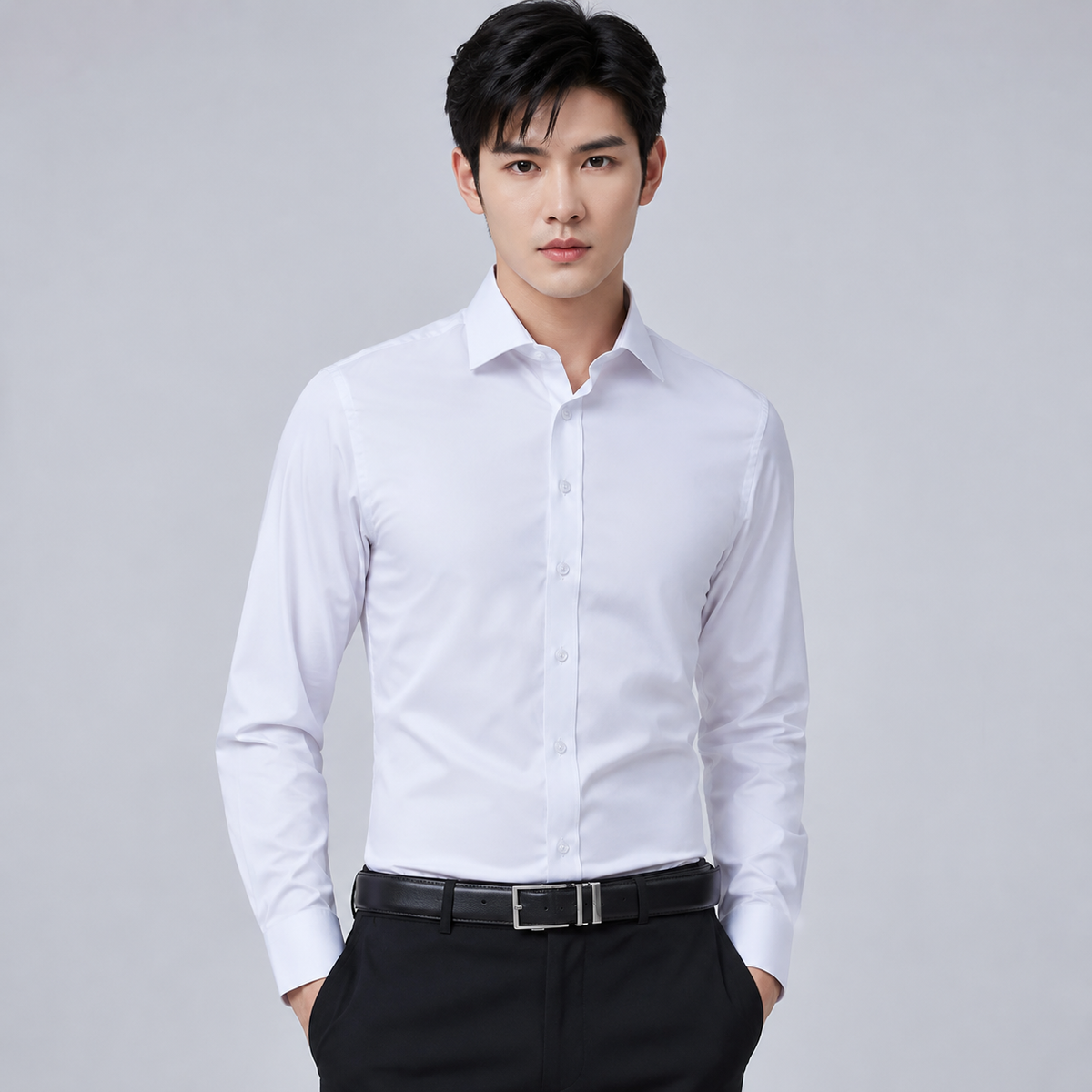 Men's Slim Fit Long Sleeve White Shirt