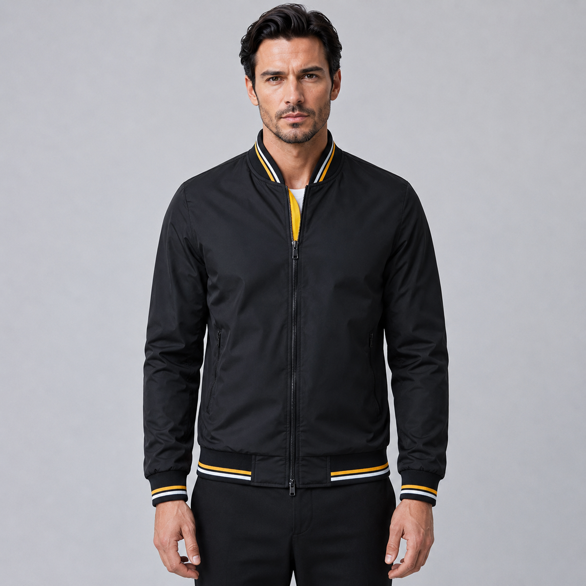 Men's Slim Fit Solid Bomber Baseball Jacket