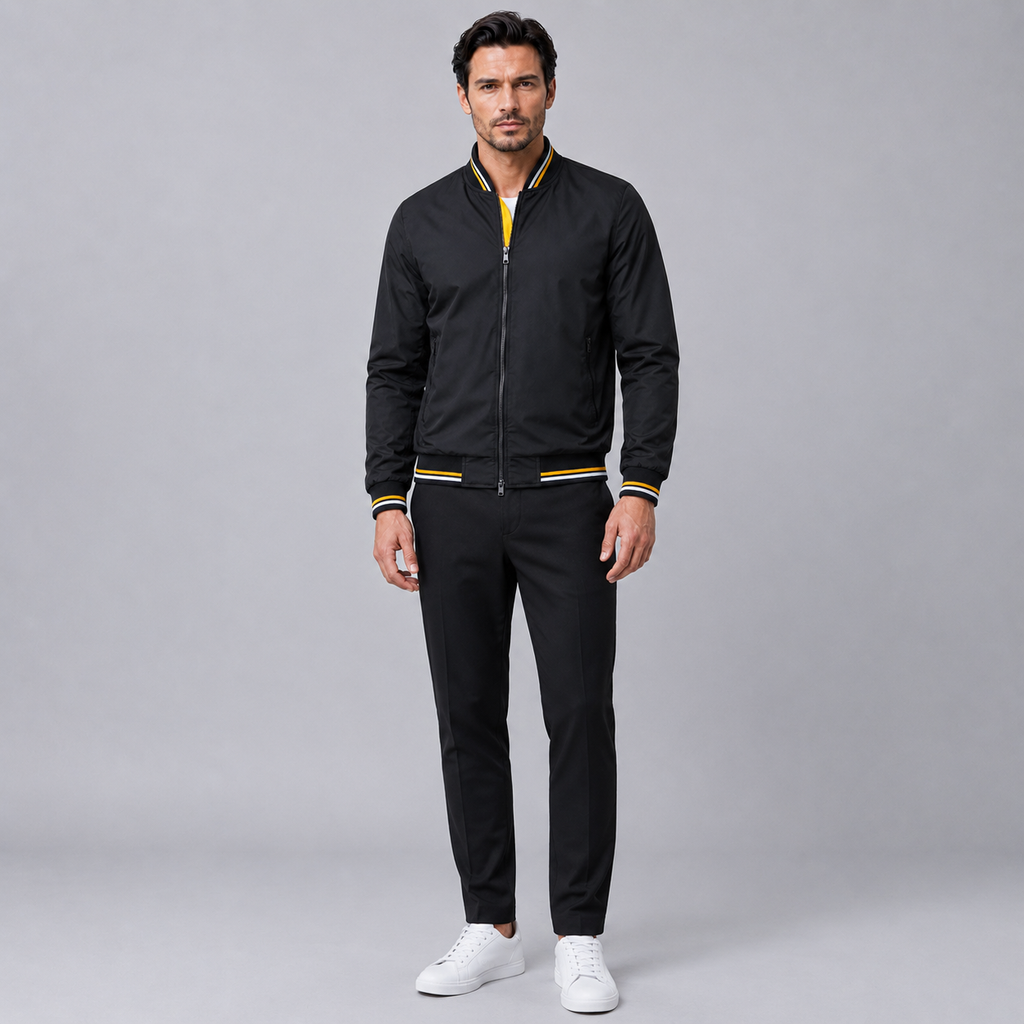 Men's Slim Fit Solid Bomber Baseball Jacket