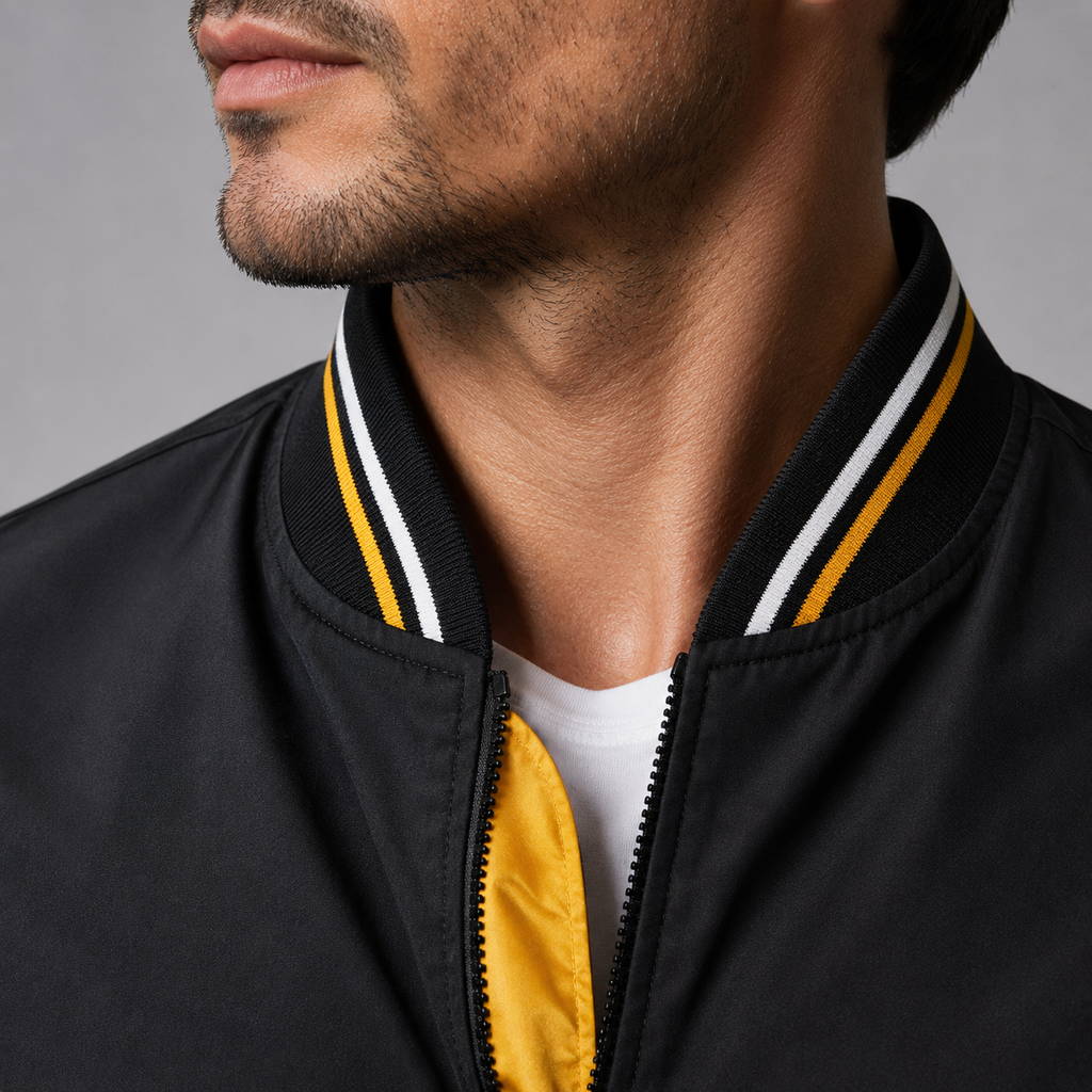 Men's Slim Fit Solid Bomber Baseball Jacket