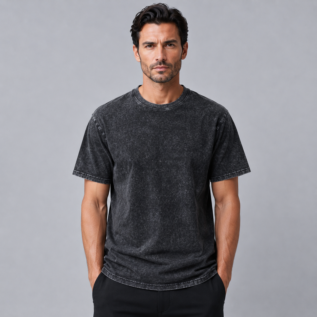 Men's 100% Cotton Wash Crew Neck T-Shirt