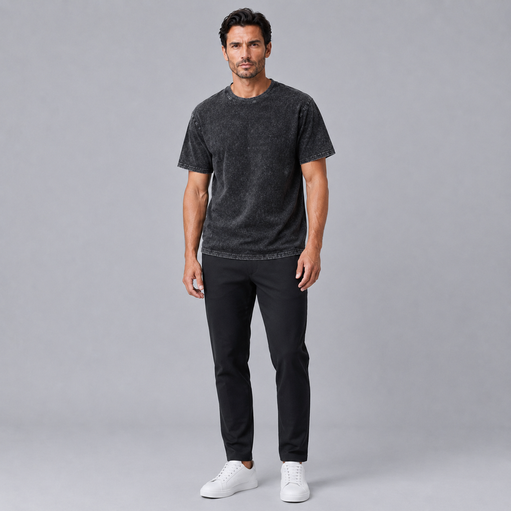 Men's 100% Cotton Wash Crew Neck T-Shirt