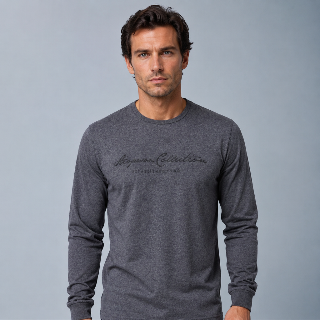Men's 100% Cotton Letter Print Long Sleeve Tee