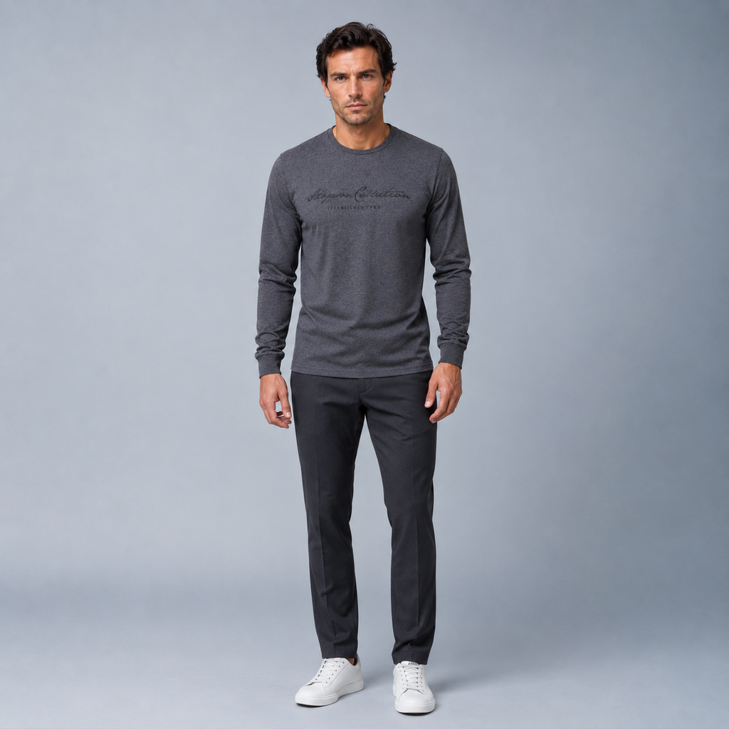 Men's 100% Cotton Letter Print Long Sleeve Tee