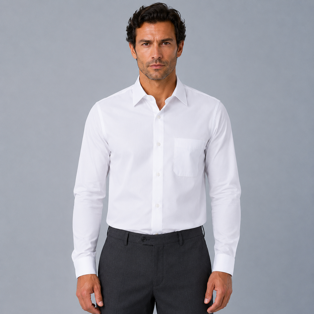 Men's 100% Cotton White Regular Fit Dress Shirt