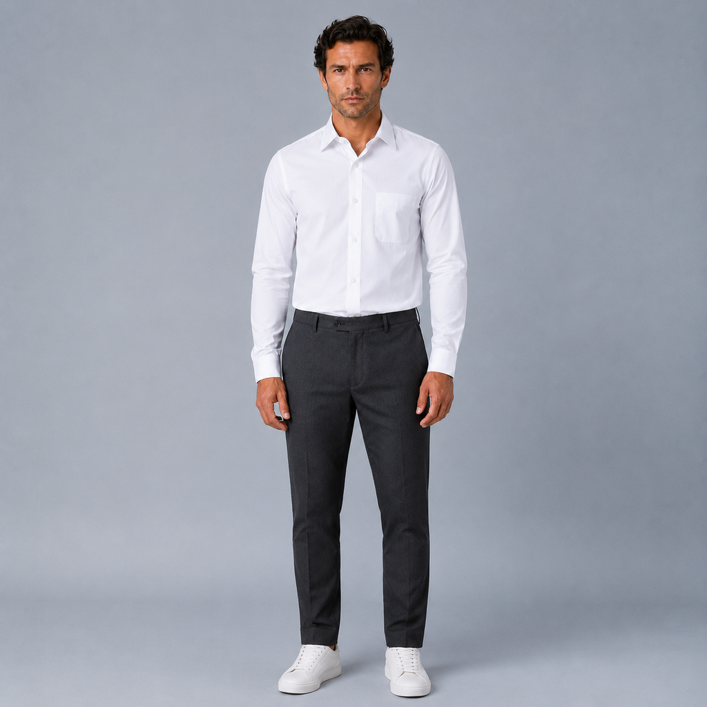 Men's 100% Cotton White Regular Fit Dress Shirt