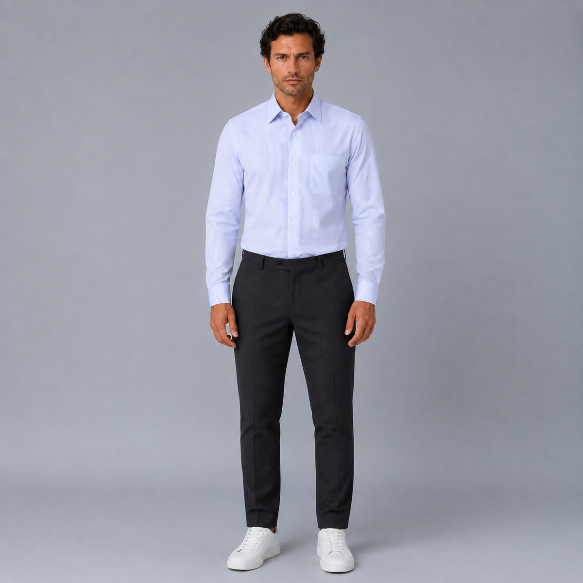 Men's 100% Cotton Blue Striped Regular Fit Dress Shirt