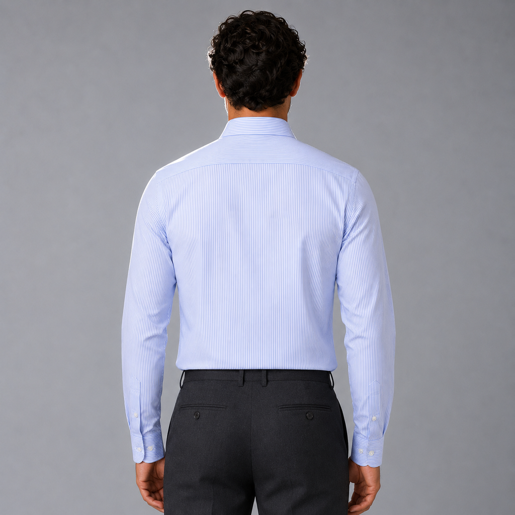 Men's 100% Cotton Blue Striped Regular Fit Dress Shirt