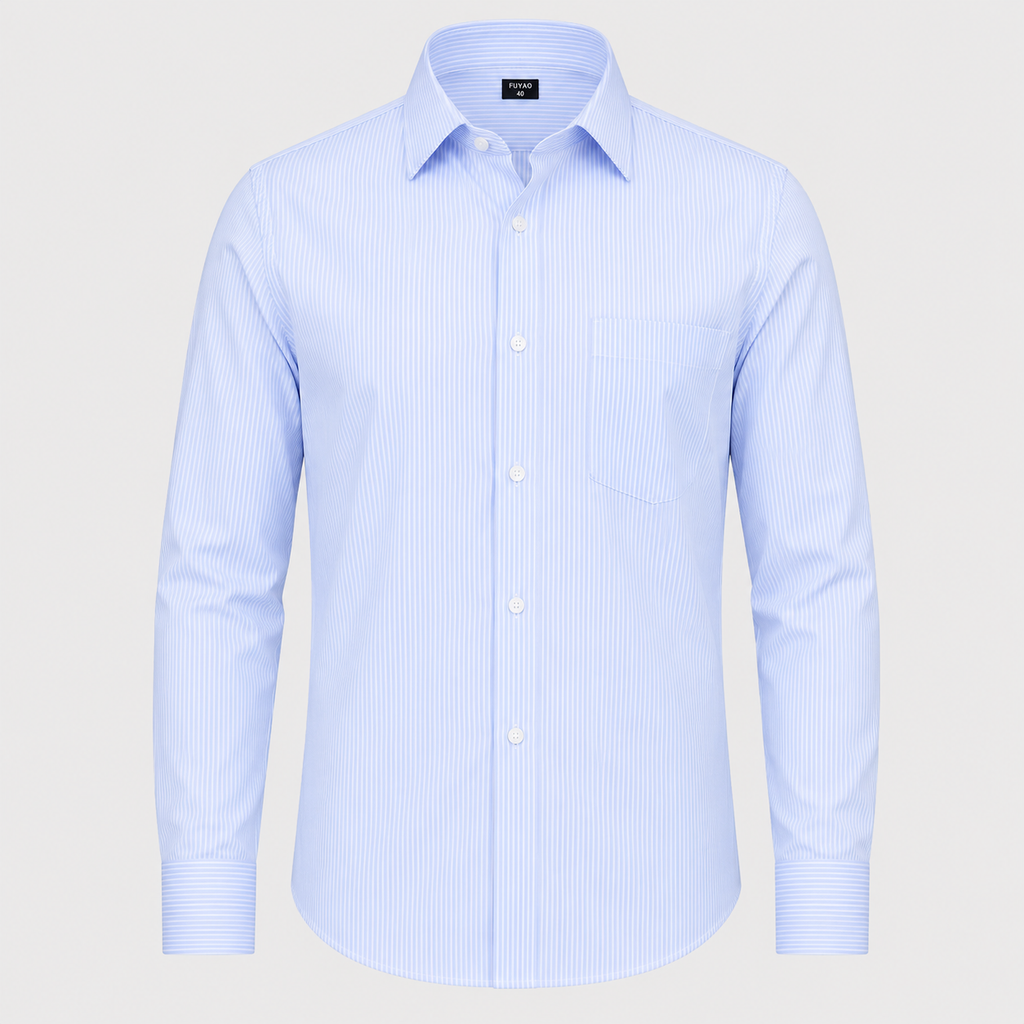 Men's 100% Cotton Blue Striped Regular Fit Dress Shirt
