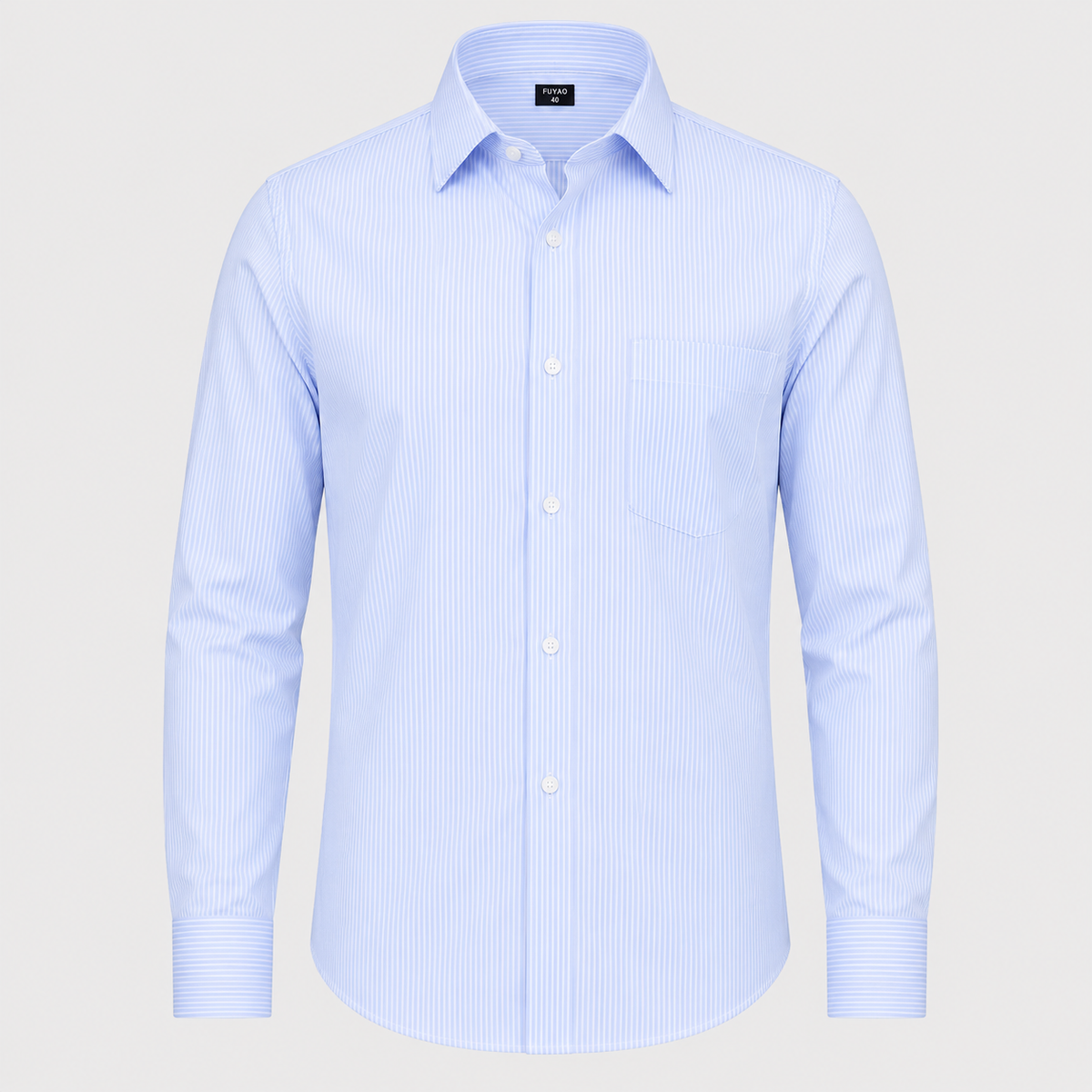 Men's 100% Cotton Blue Striped Regular Fit Dress Shirt