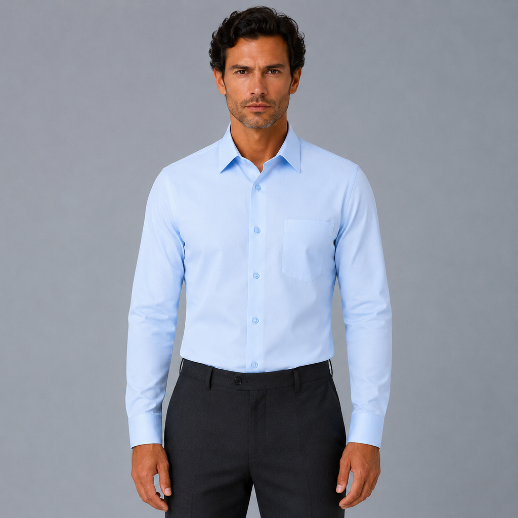 Men's 100% Cotton Blue Regular Fit Dress Shirt