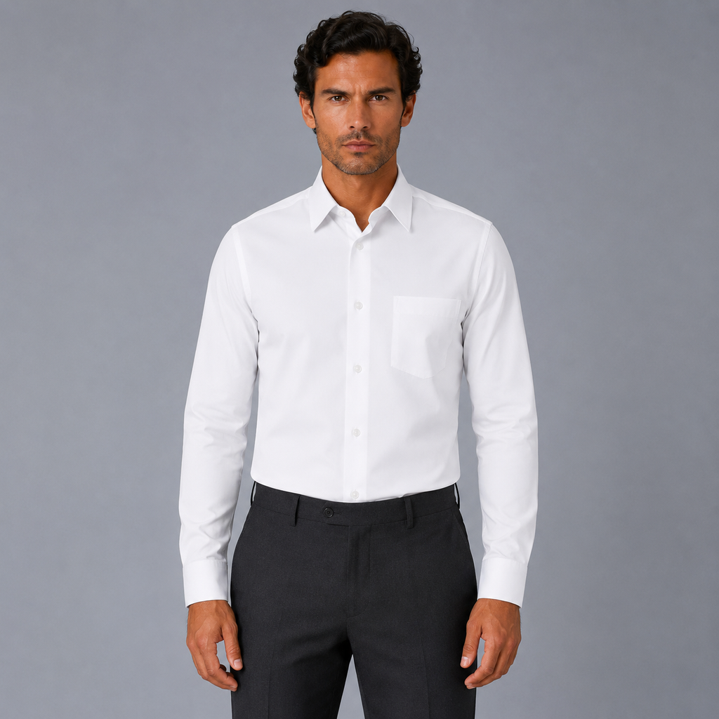 Men's 100% Cotton White Regular Dress Shirt