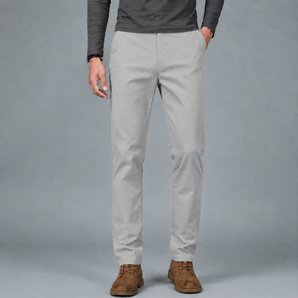 Men's Cotton Slim Straight Elastic Waist Trousers