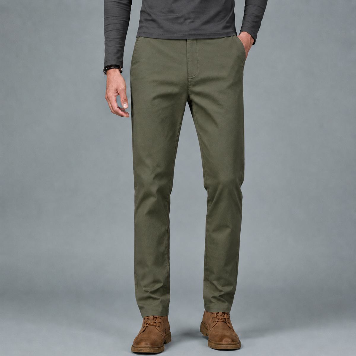 Men's Cotton Slim Straight Elastic Waist Trousers