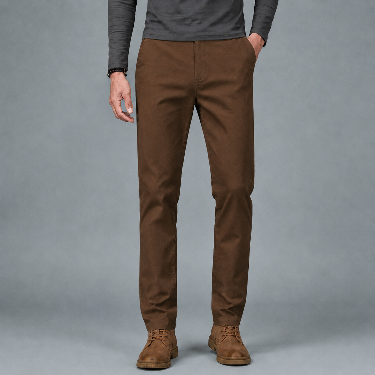 Men's Cotton Slim Straight Elastic Waist Trousers