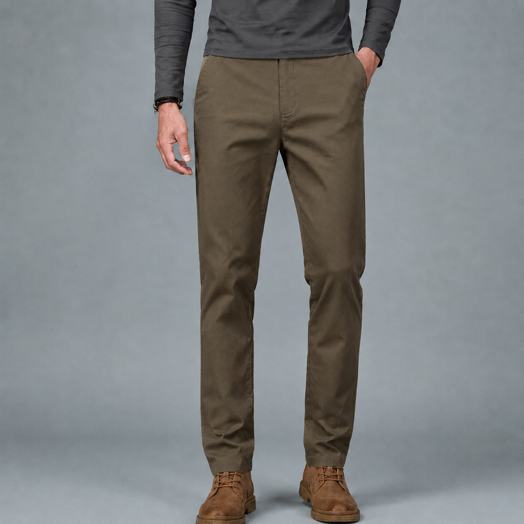 Men's Cotton Slim Straight Elastic Waist Trousers