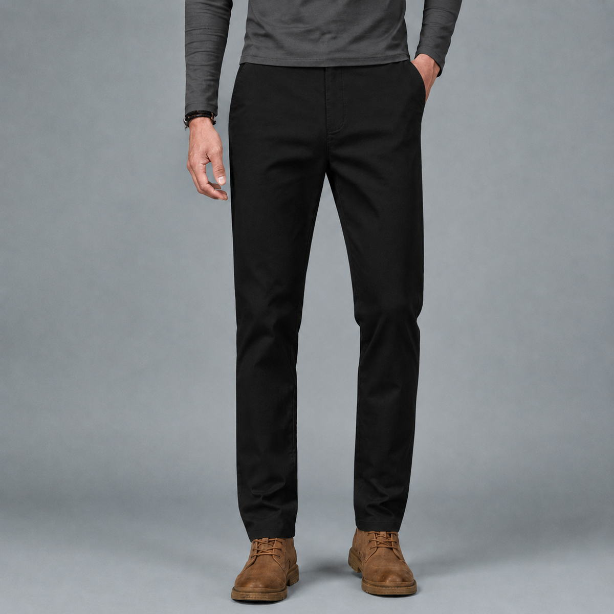 Men's Cotton Slim Straight Elastic Waist Trousers
