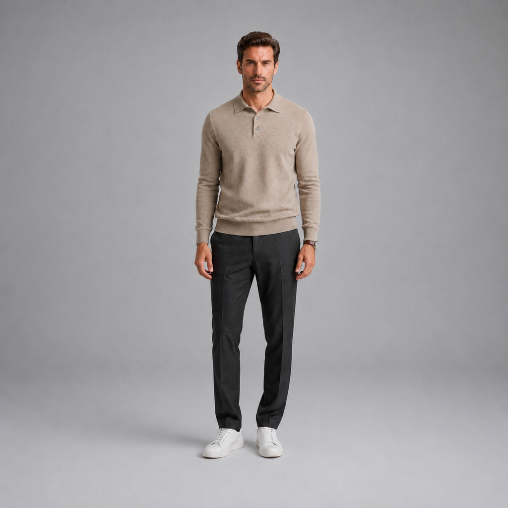Men's Pure Wool Polo Neck Knitted Pullover