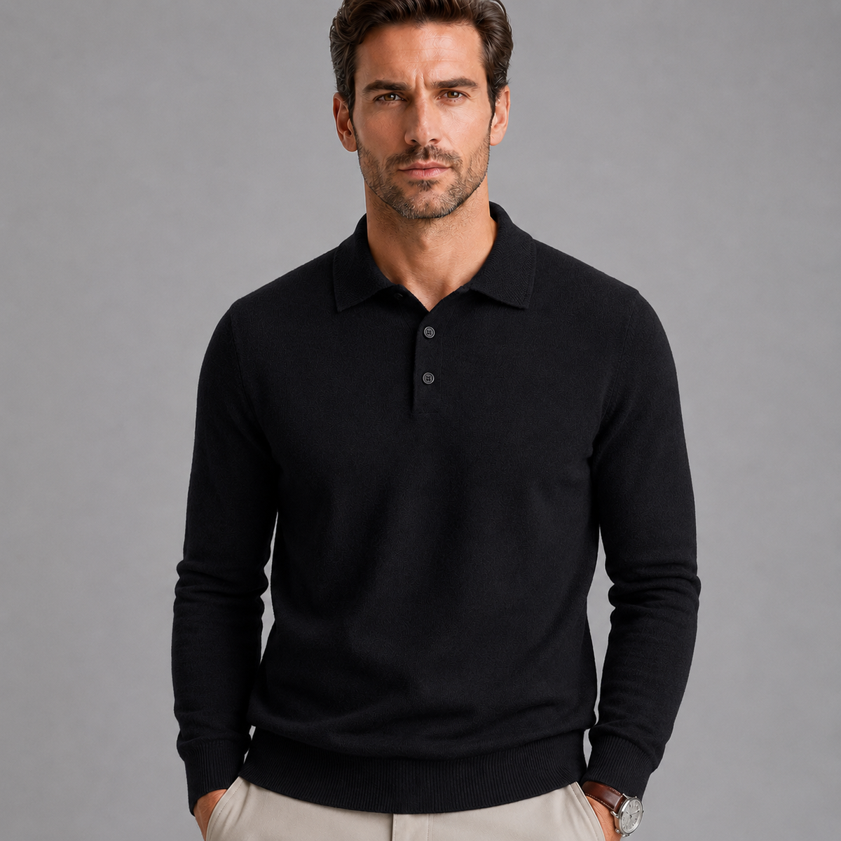 Men's Pure Wool Polo Neck Knitted Pullover
