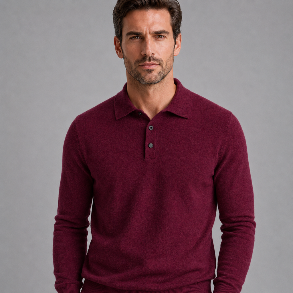 Men's Pure Wool Polo Neck Knitted Pullover