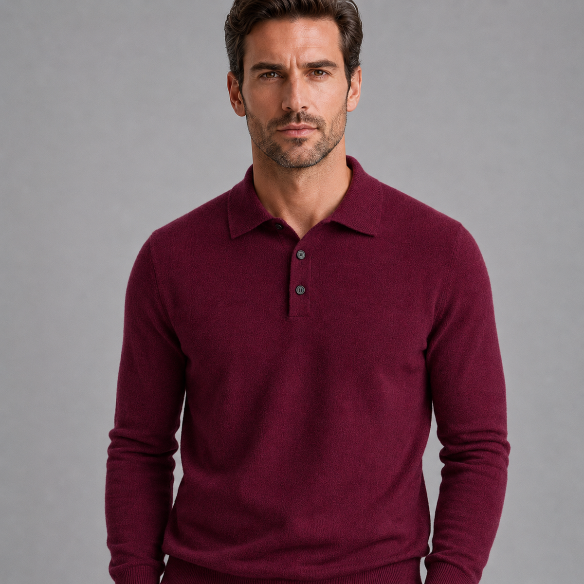 Men's Pure Wool Polo Neck Knitted Pullover