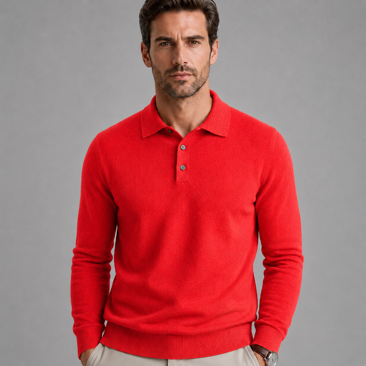 Men's Pure Wool Polo Neck Knitted Pullover
