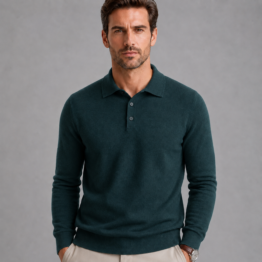 Men's Pure Wool Polo Neck Knitted Pullover