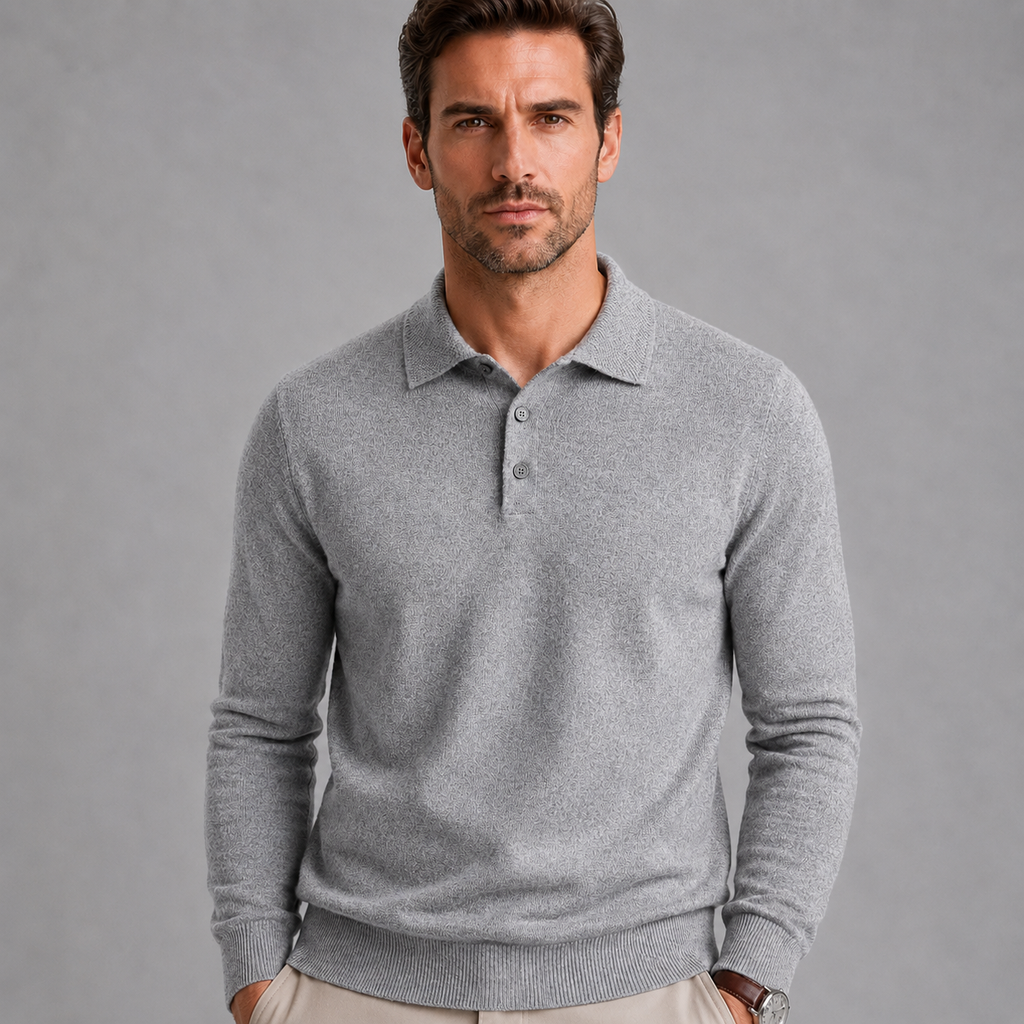 Men's Pure Wool Polo Neck Knitted Pullover