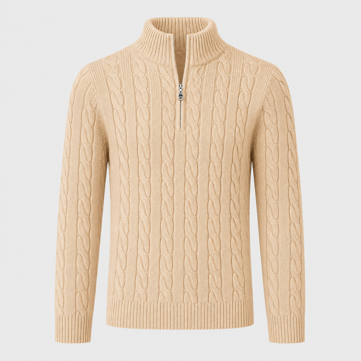 Men's Cotton Cable Knit Zip Turtleneck Jumper
