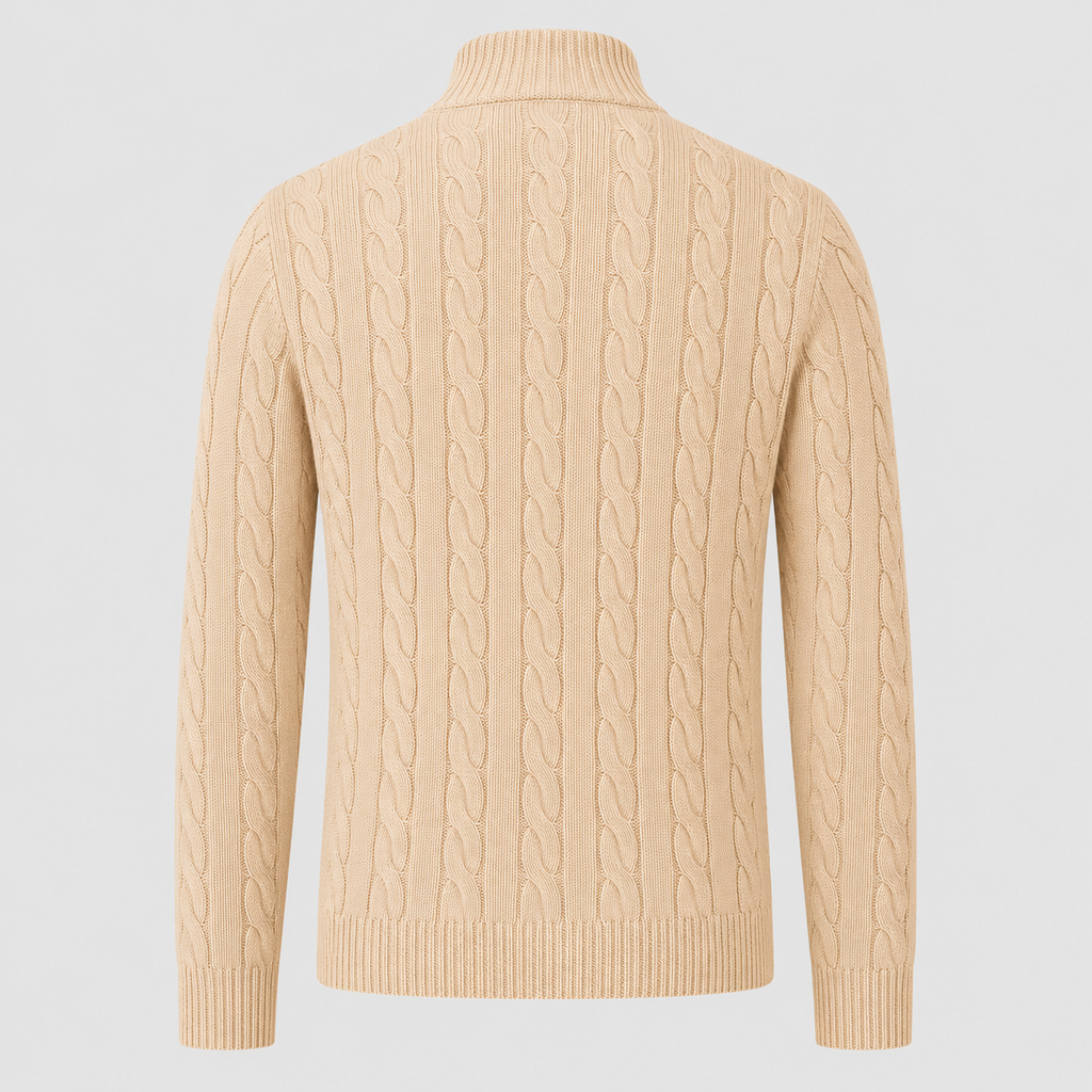 Men's Cotton Cable Knit Zip Turtleneck Jumper
