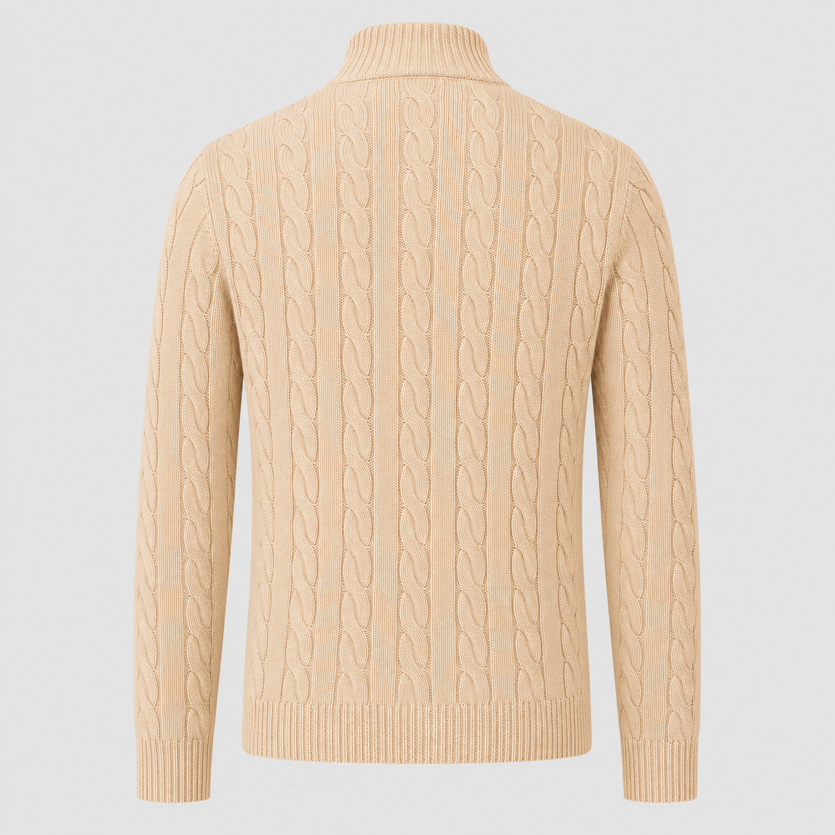 Men's Cotton Cable Knit Zip Turtleneck Jumper