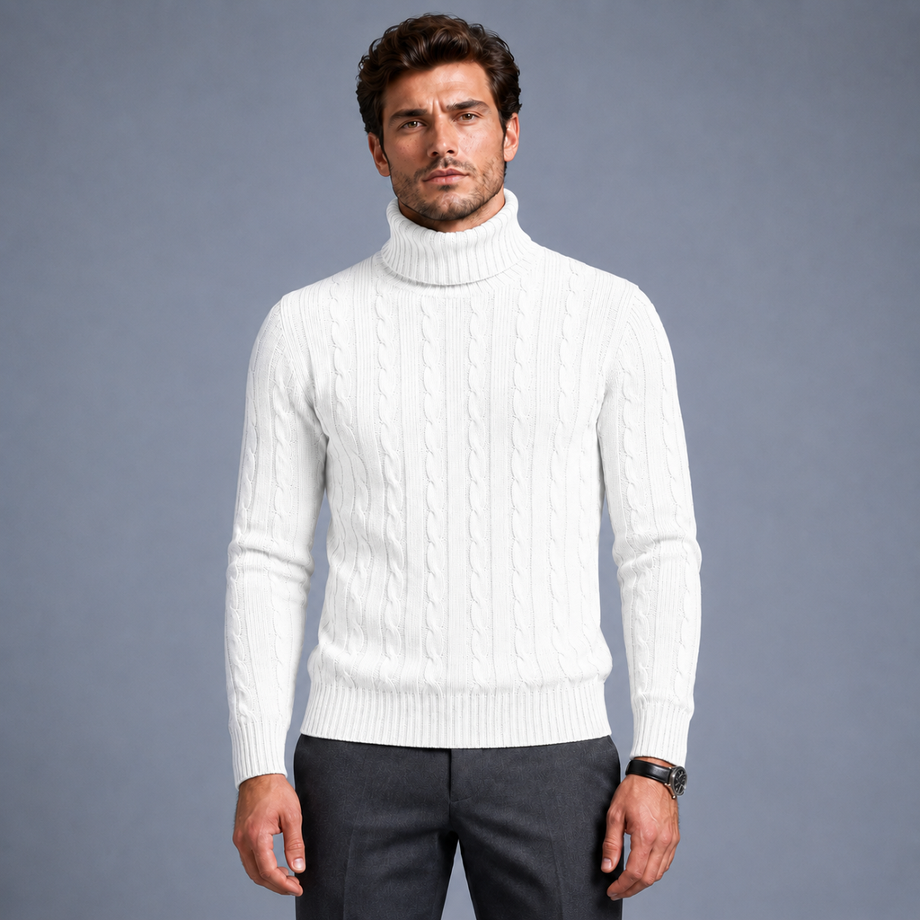 Men's Turtleneck Twist Knit Pullover Jumper