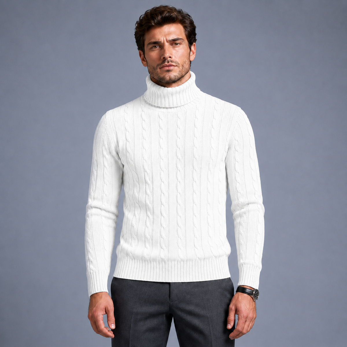Men's Turtleneck Twist Knit Pullover Jumper