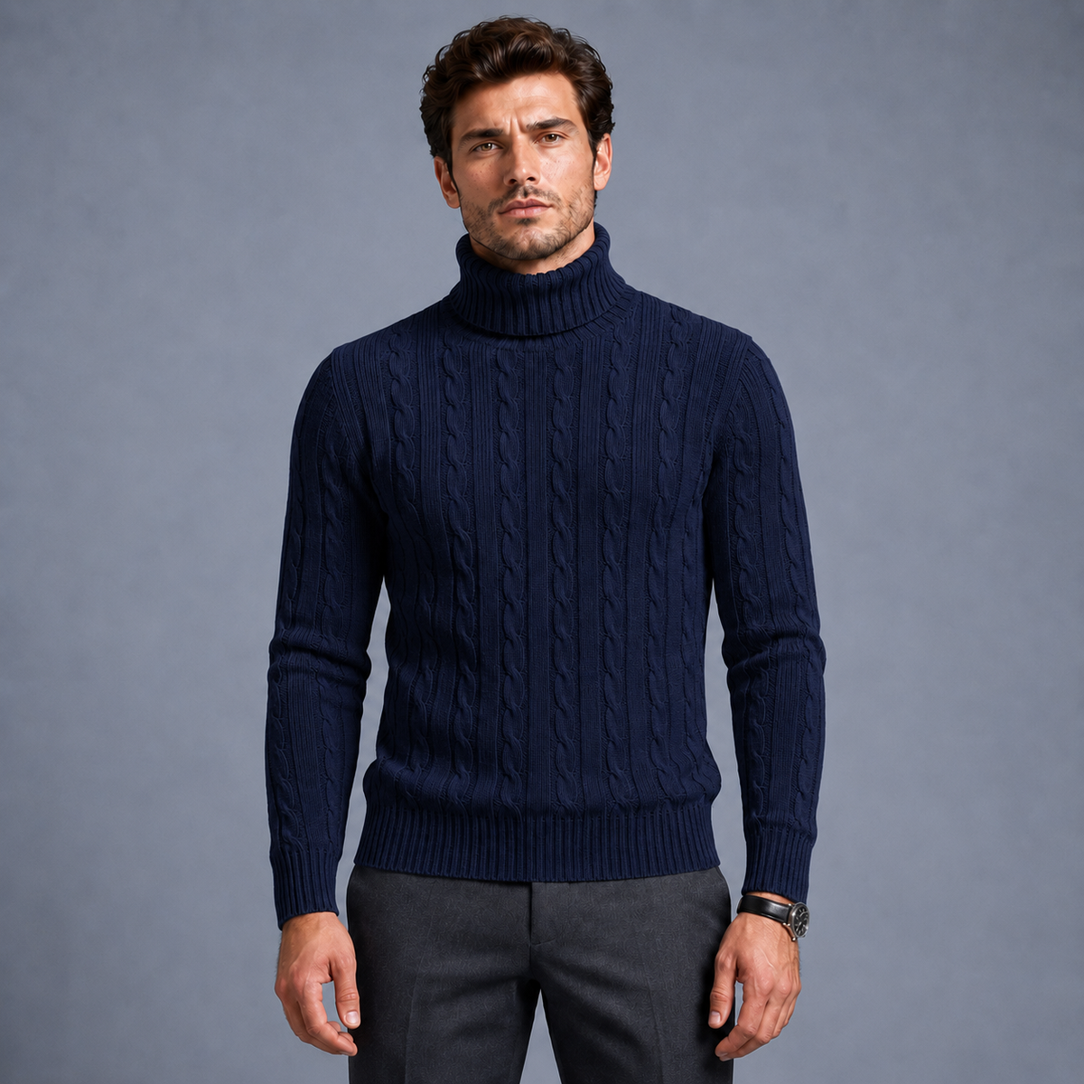 Men's Turtleneck Twist Knit Pullover Jumper