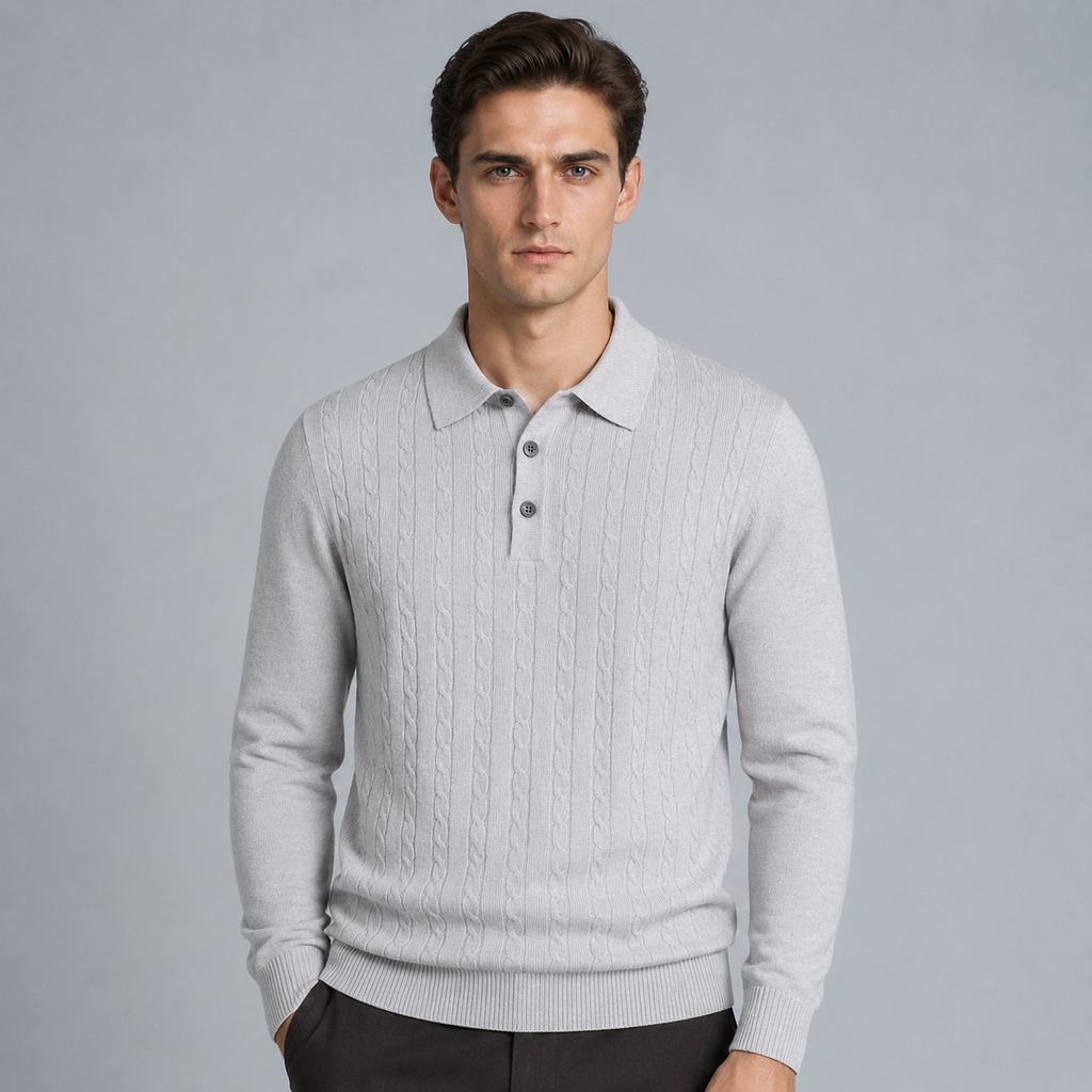 Men's Slim V-Neck Cable Knit Button Jumper