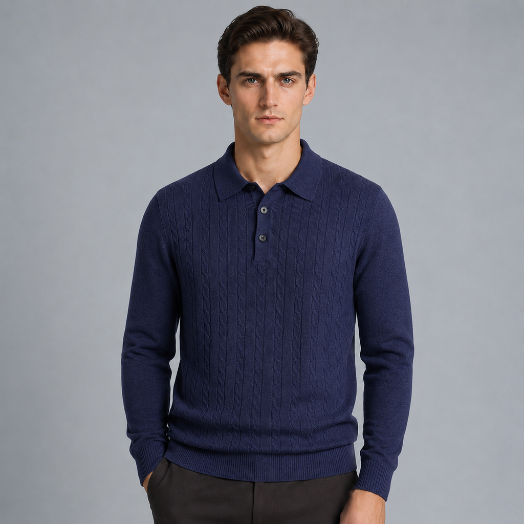 Men's Slim V-Neck Cable Knit Button Jumper
