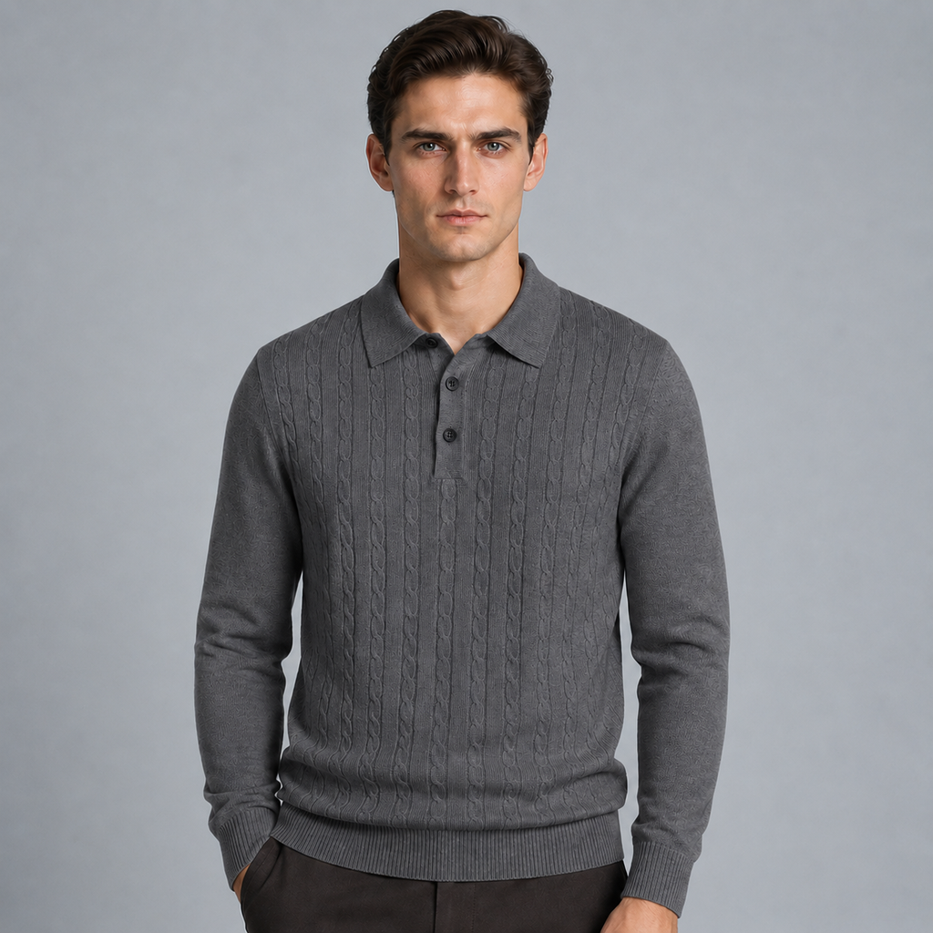 Men's Slim V-Neck Cable Knit Button Jumper