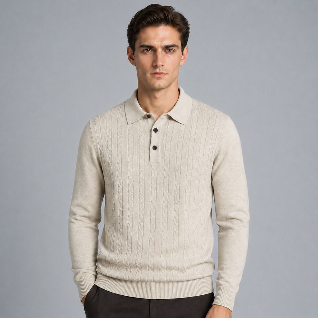 Men's Slim V-Neck Cable Knit Button Jumper